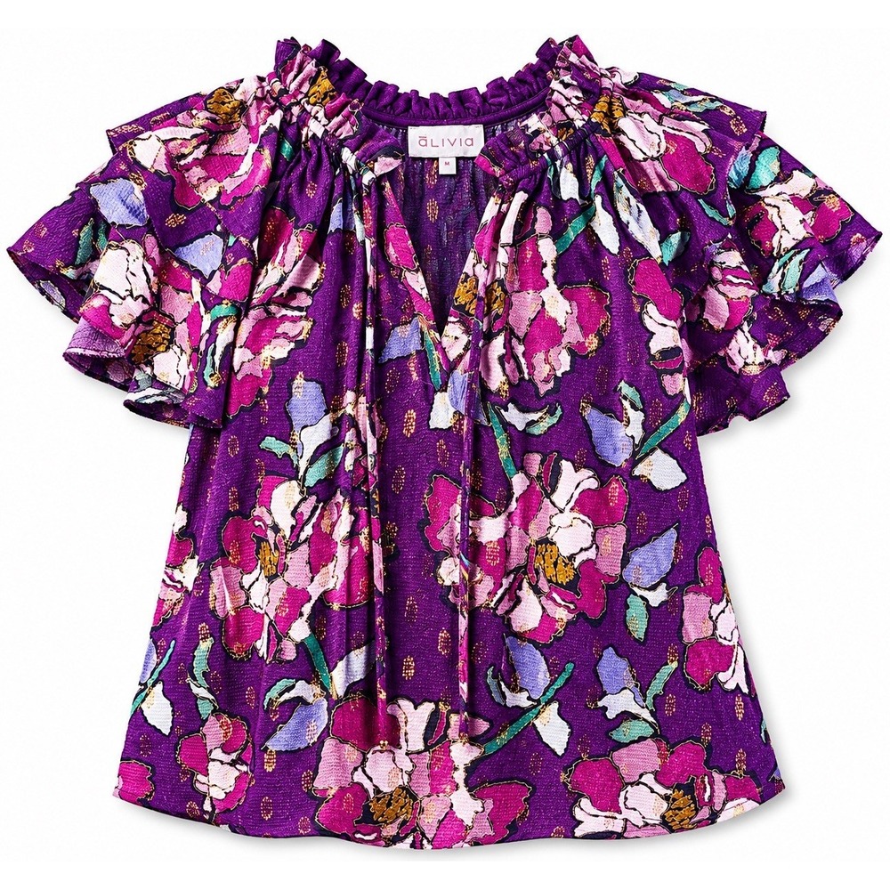 Alivia Top M Purple Floral Romantic Boho Chic Art-to-Wear Feminine Resort‎